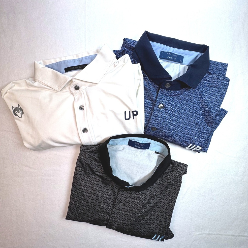 Greyson x Wheels Up Mens Golf Polo Shirt Lot of 3 XL White Blue Grey Performance